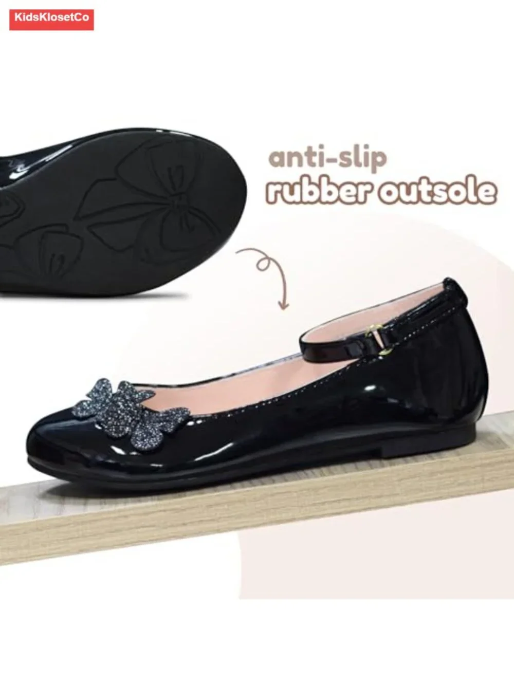 Girls Butterfly Mary Jane Dress Shoes Hook Loop Party Wedding Flats